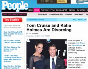 Tom Cruise and Katie Holmes to split reported on people.com